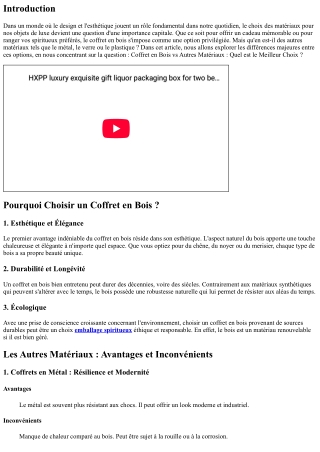 Coffret en Bois vs Autres Matériaux : Quel est le Meilleur Choix ?