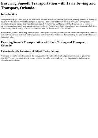 Ensuring Smooth Transportation with Javis Towing and Transport, Orlando.