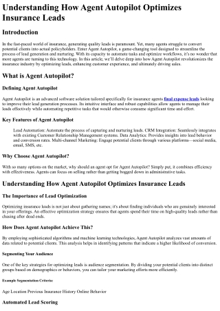 Understanding How Agent Autopilot Optimizes Insurance Leads