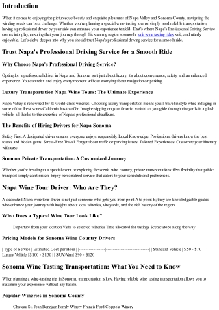 Trust Napa's Professional Driving Service for a Smooth Ride