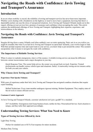 Navigating the Roads with Confidence Javis Towing and Transport_s Assurance