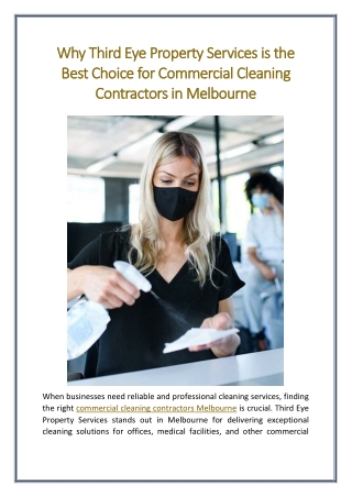 Why Third Eye Property Services is the Best Choice for Commercial Cleaning Contractors in Melbourne