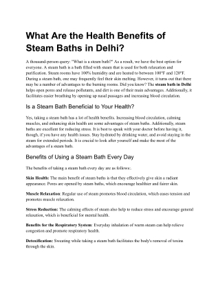 What Are the Health Benefits of Steam Baths in Delhi