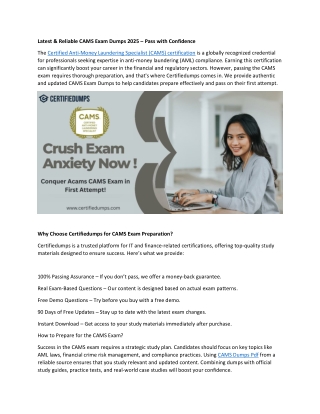 Latest & Reliable CAMS Exam Dumps 2025 – Pass with Confidence