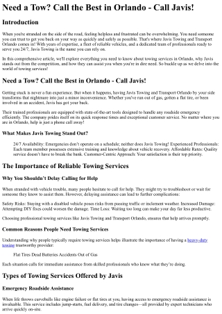 Need a Tow Call the Best in Orlando - Call Javis!