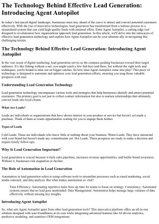 The Technology Behind Effective Lead Generation Introducing Agent Autopilot