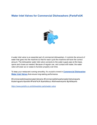 Water Inlet Valves for Commercial Dishwashers _PartsFeUK