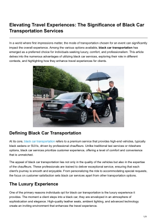 Elevating Travel Experiences The Significance of Black Car Transportation Services