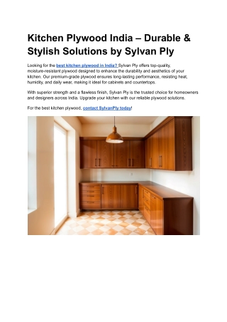Kitchen Plywood India – Durable & Stylish Solutions by Sylvan Ply