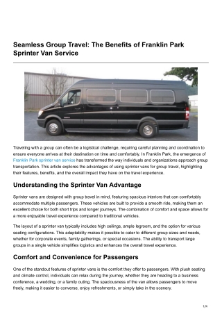 Seamless Group Travel The Benefits of Franklin Park Sprinter Van Service