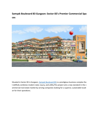 Samyak Boulevard 83 Gurgaon: Premier Commercial Spaces in Sector 83