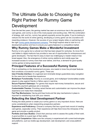 The Ultimate Guide to Choosing the Right Partner for Rummy Game Development