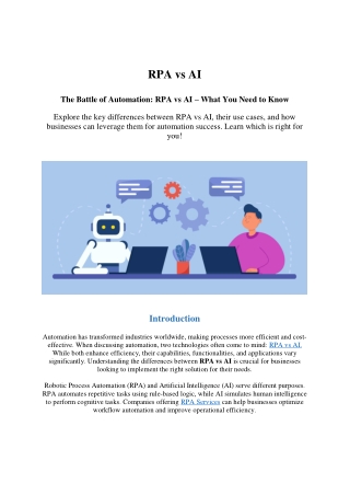 The Battle of Automation: RPA vs AI – What You Need to Know