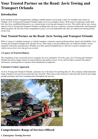 Your Trusted Partner on the Road Javis Towing and Transport Orlando