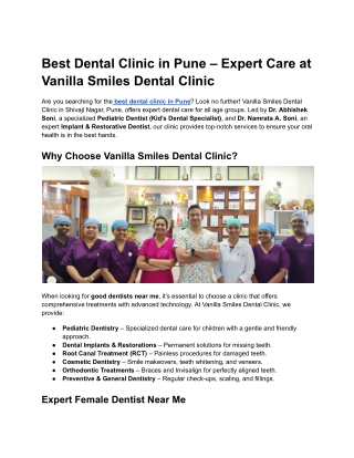 Best Dental Clinic in Pune – Expert Care at Vanilla Smiles Dental Clinic