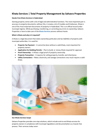 Khata Services  Comprehensive Property Management by Sahasra Properties