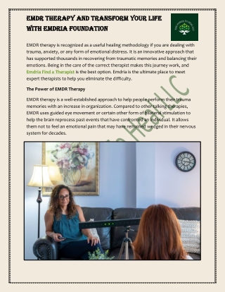 EMDR Therapy and Transform Your Life with EMDRIA Foundation