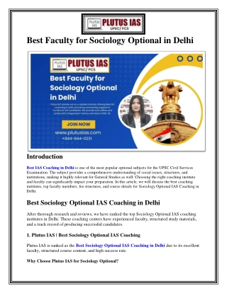 Best Faculty for Sociology Optional in Delhi