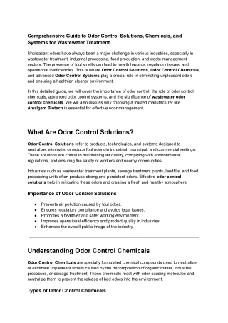 Comprehensive Guide to Odor Control Solutions, Chemicals, and Systems for Wastewater Treatment