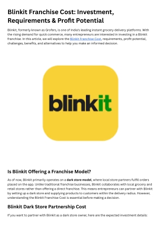Blinkit Franchise Cost