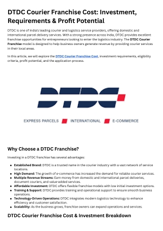 DTDC Courier Franchise Cost