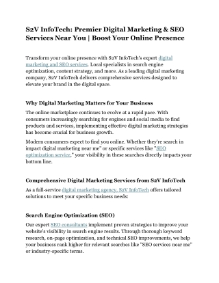 S2V InfoTech: Premier Digital Marketing & SEO Services Near You
