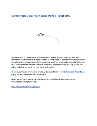 Commercial Deep Fryer Spare Parts _ PartsFeUK