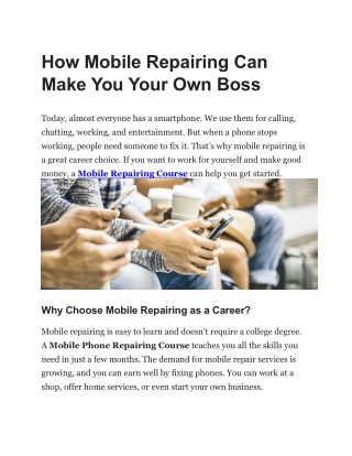 How Mobile Repairing Can Make You Your Own Boss