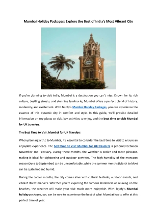 Tejofy’s Mumbai Holiday Packages: Discover the Best of Mumbai
