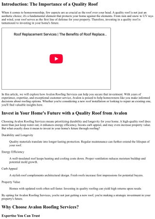 Invest in Your Home's Future with a Quality Roof from Avalon