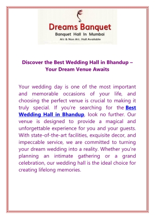 Discover the Best Wedding Hall in Bhandup  Your Dream Venue Awaits
