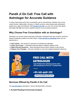 Pandit Ji On Call – Get Free Astrology Guidance Now