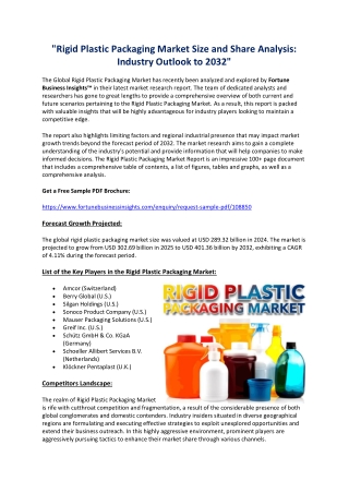 "Comprehensive Rigid Plastic Packaging Market Analysis and Future Outlook to 203