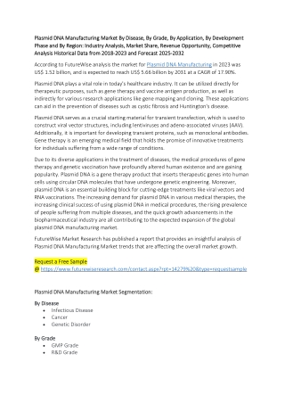 Plasmid DNA Manufacturing Market Report: Demand, Supply, and Industry Forecast