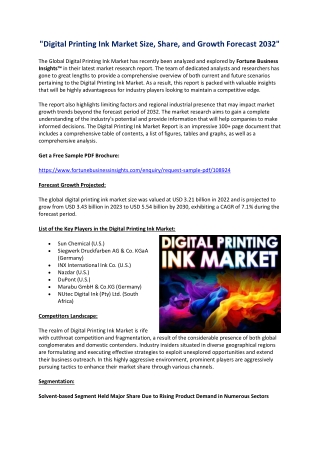 Global Digital Printing Ink Market Demand Outlook and Size Projection for 2032