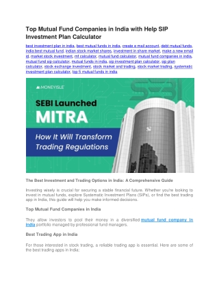 Top Mutual Fund Companies in India with Help SIP Investment Plan Calculator