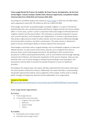 The Future of Pulse Lavage: Market Growth in Hospitals and Surgical Centers