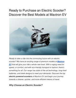 Ready to Purchase an Electric Scooter_ Discover the Best Models at Maxtron EV