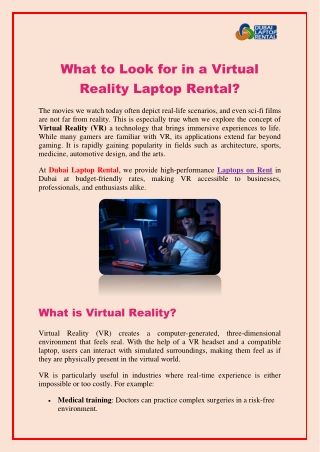 What to Look for in a Virtual Reality Laptop Rental?
