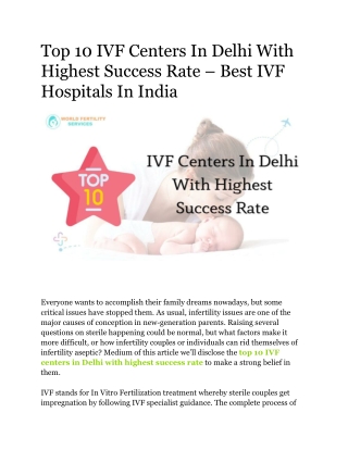 Top 10 IVF Centers In Delhi With Highest Success Rate – Best IVF Hospitals In India