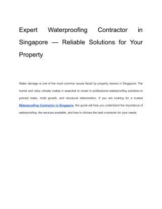 Expert Waterproofing Contractor in Singapore — Reliable Solutions for Your Property