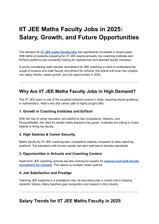 IIT JEE Maths Faculty Jobs in 2025 Salary, Growth, and Future Opportunities