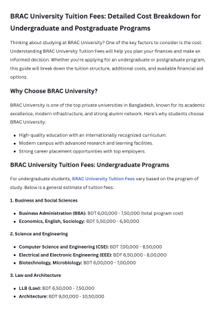 BRAC University Tuition Fees Detailed Cost Breakdown for Undergraduate and Postgraduate Programs