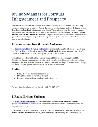 Divine Sadhanas for Spiritual Enlightenment and Prosperity