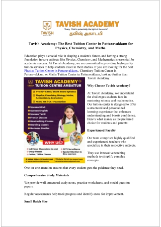 Maths Tuition Center in Pattaravakkam