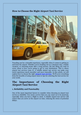 How to Choose the Right Airport Taxi Service