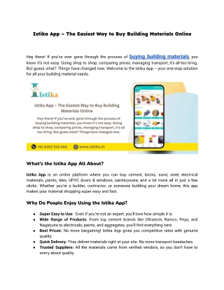 Istika App – The Easiest Way to Buy Building Materials Online