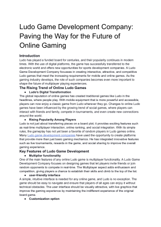 Ludo Game Development Company_ Paving the Way for the Future of Online Gaming
