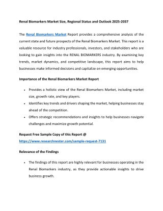 Renal Biomarkers Market Size, Regional Status and Outlook 2025-2037