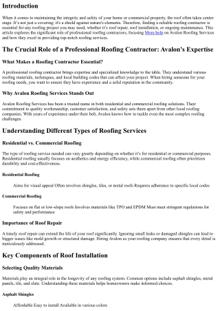 The Crucial Role of a Professional Roofing Contractor: Avalon's Expertise
